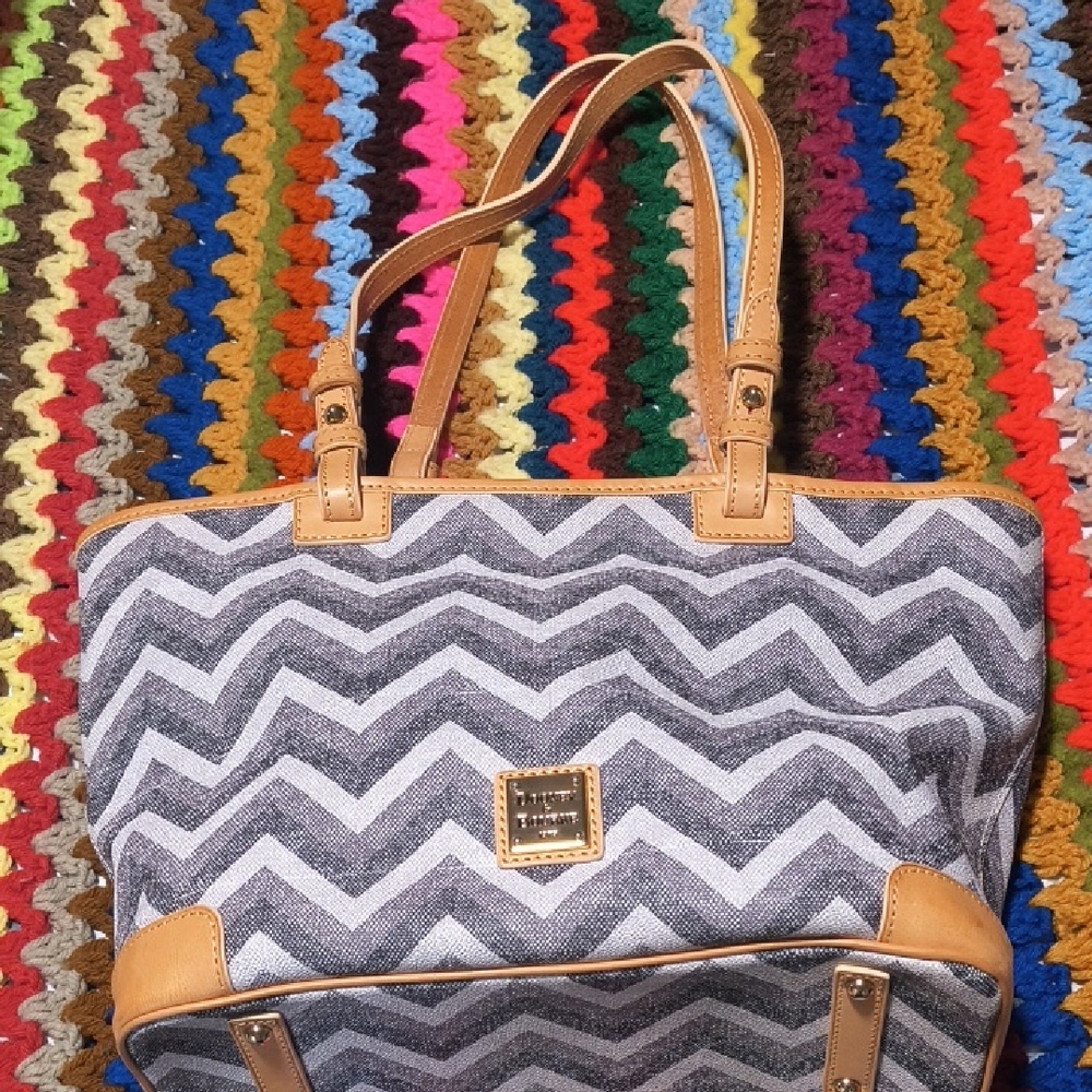 Dooney & Bourke Chevron Tote - Gray and Tan